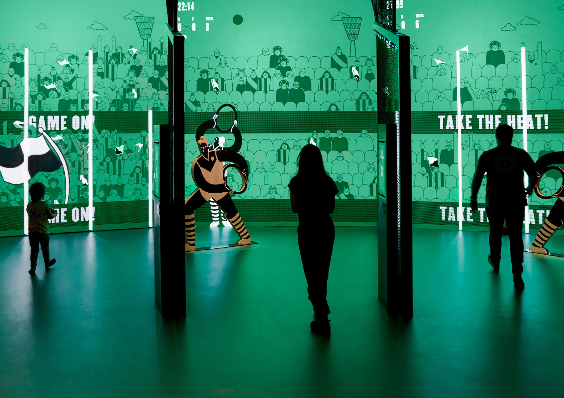 Game-on experience Wideshot of Game On AFL interactive exhibition.