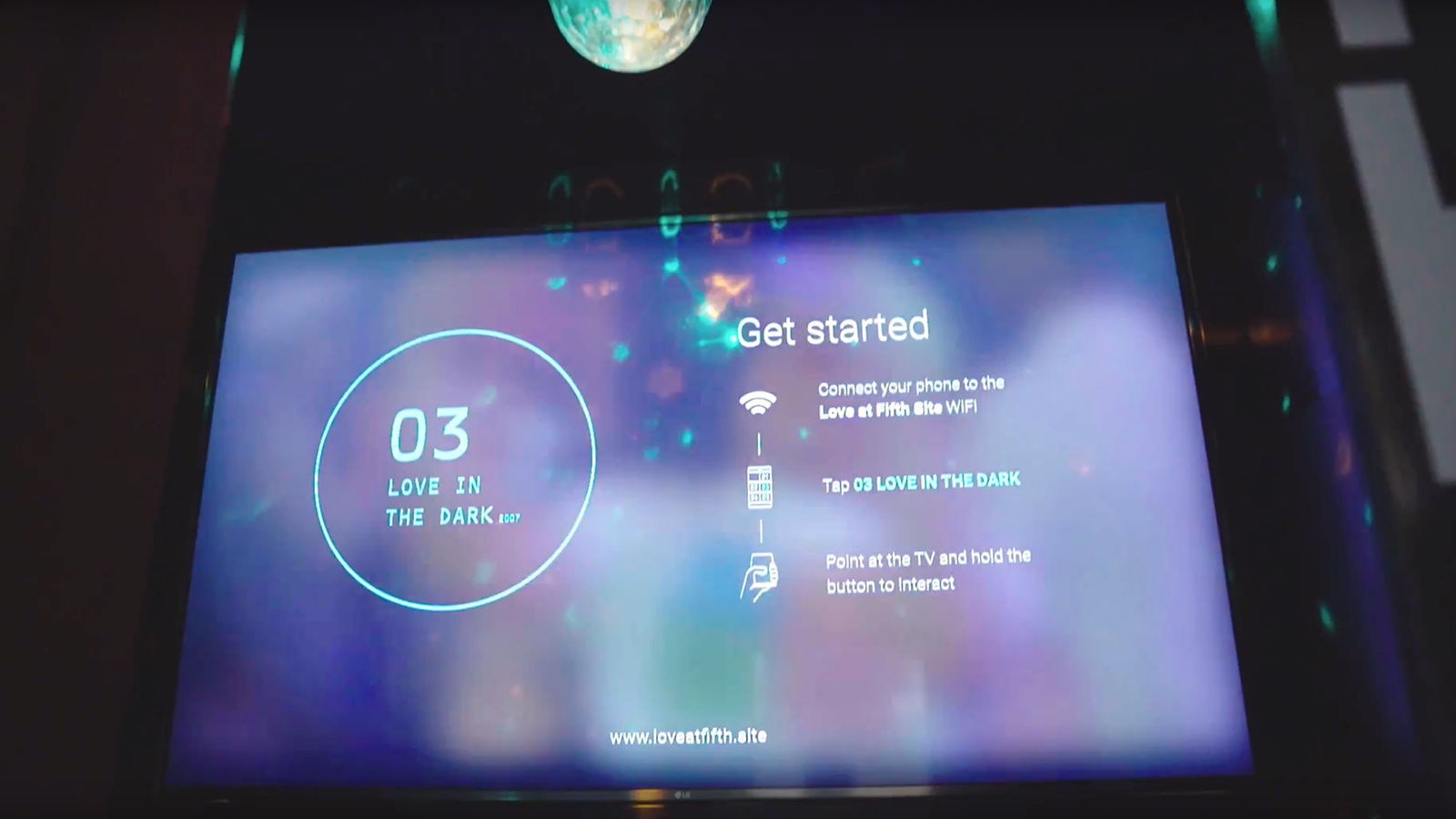 Interactive film installation Get started screen for Love at Fifth Site.