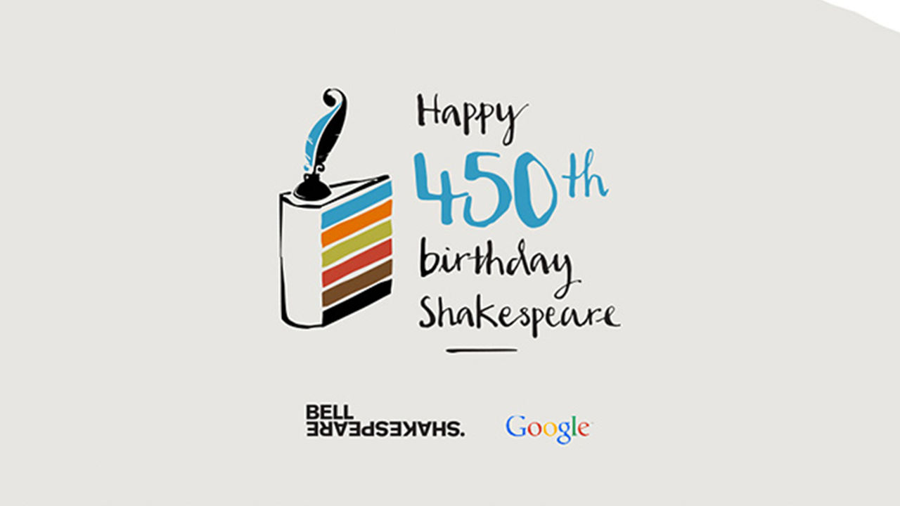 Website interface Google logo celebrating the 450th birthday of Shakespeare.