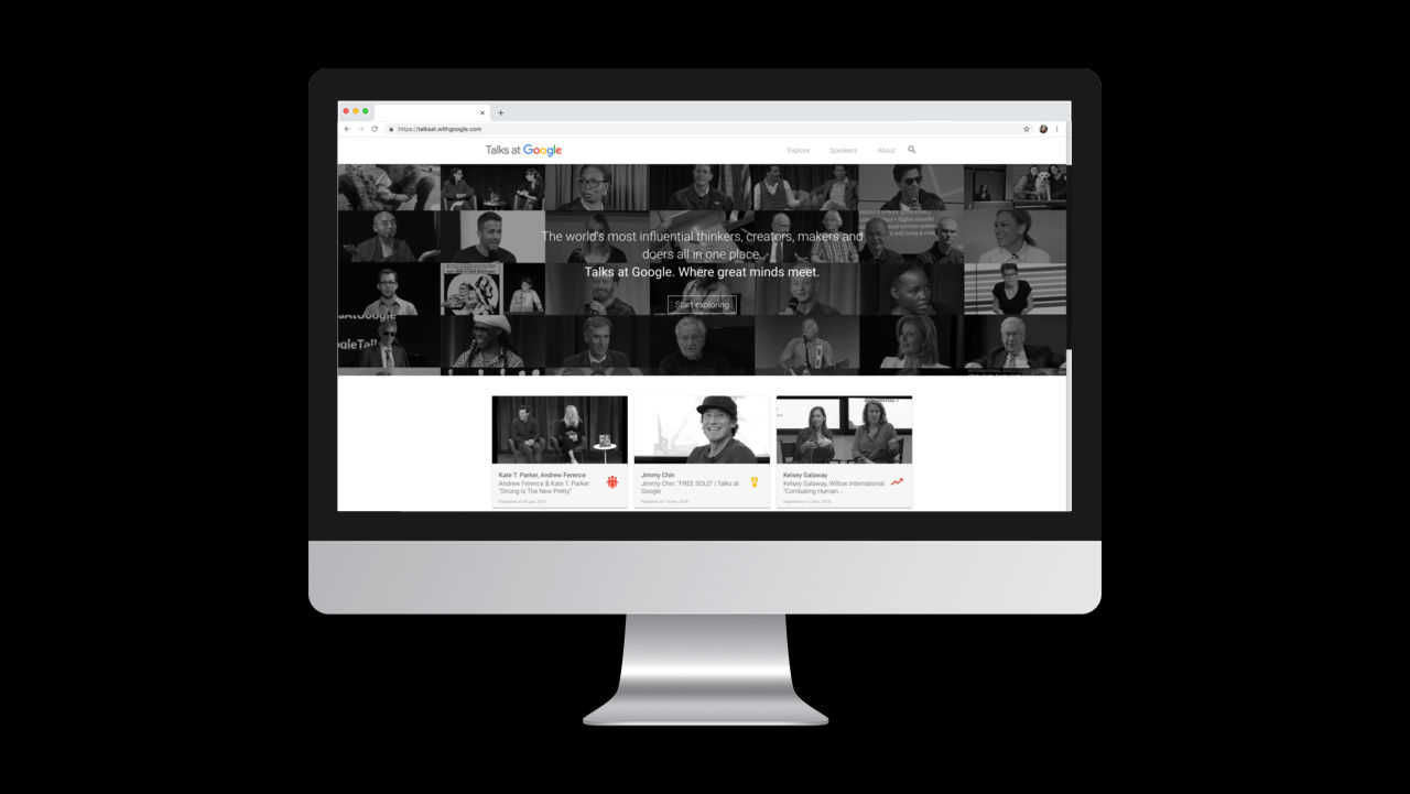 Talks at Google website Wireframe mock of Talks at Google website landing page.