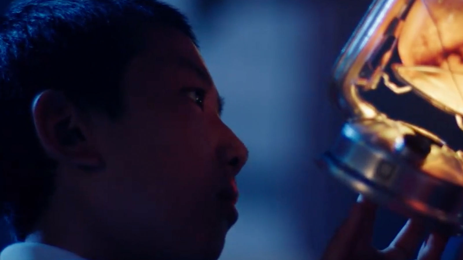 Fallow cross gameplay experience Close-up of child looking into lit lantern.